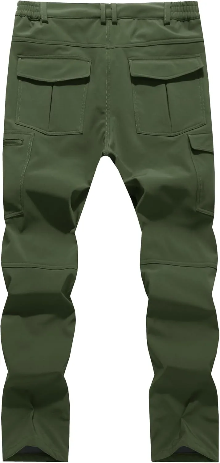 Men's Snow Ski Hiking Pants Winter Fleece Lined Softshell Outdoor Waterproof Insulated Cargo Work Pants