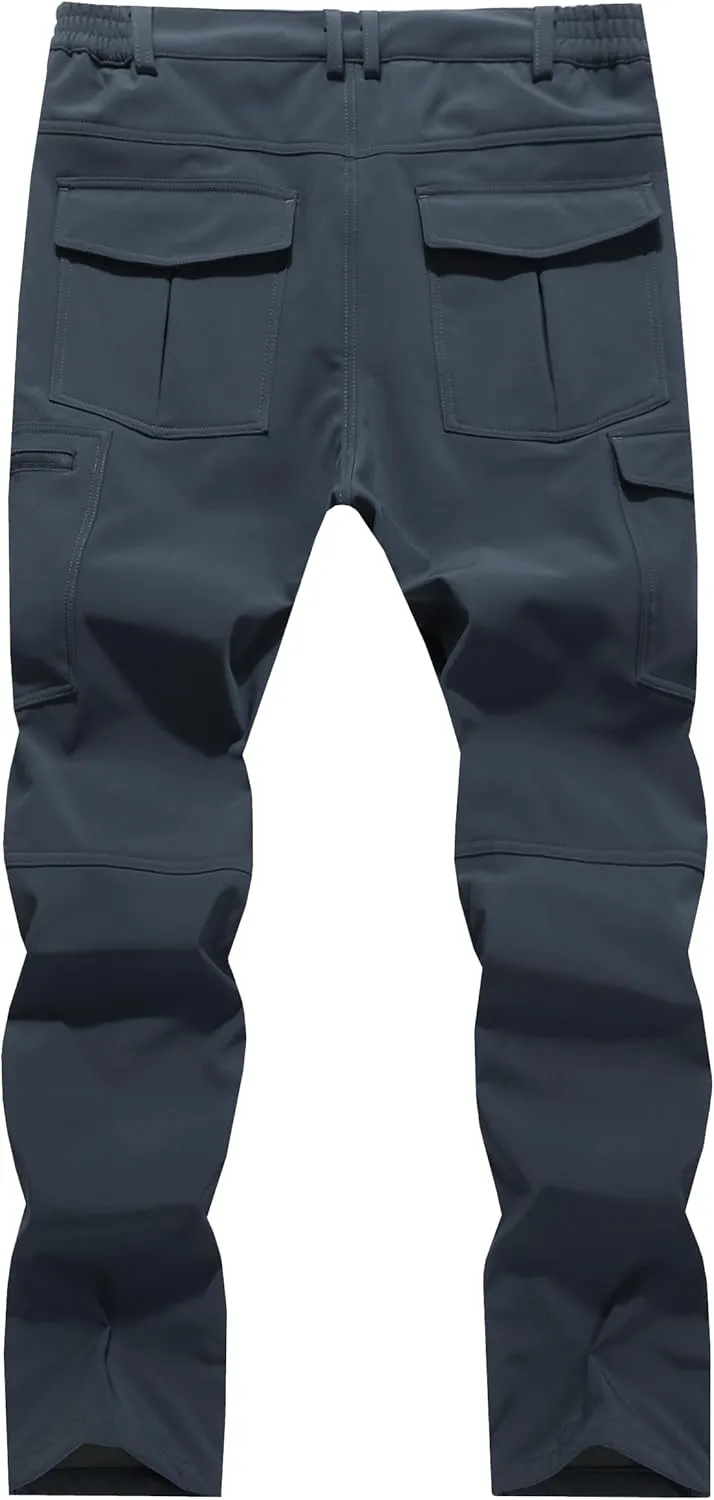 Men's Snow Ski Hiking Pants Winter Fleece Lined Softshell Outdoor Waterproof Insulated Cargo Work Pants