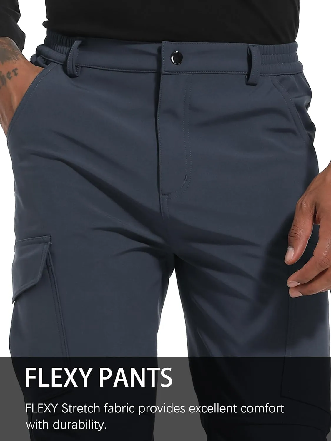 Men's Snow Ski Hiking Pants Winter Fleece Lined Softshell Outdoor Waterproof Insulated Cargo Work Pants