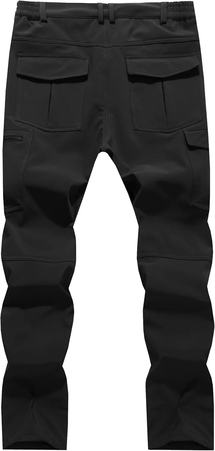 Men's Snow Ski Hiking Pants Winter Fleece Lined Softshell Outdoor Waterproof Insulated Cargo Work Pants