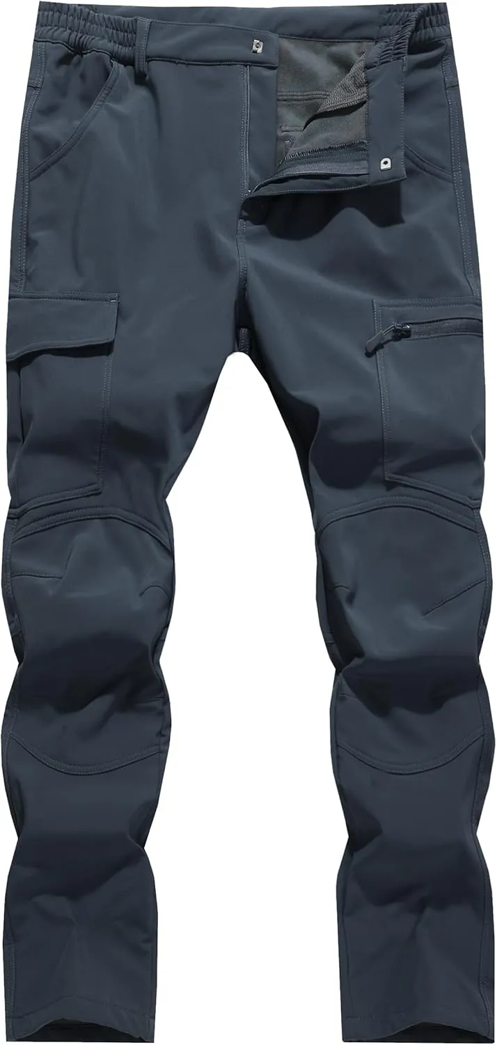Men's Snow Ski Hiking Pants Winter Fleece Lined Softshell Outdoor Waterproof Insulated Cargo Work Pants