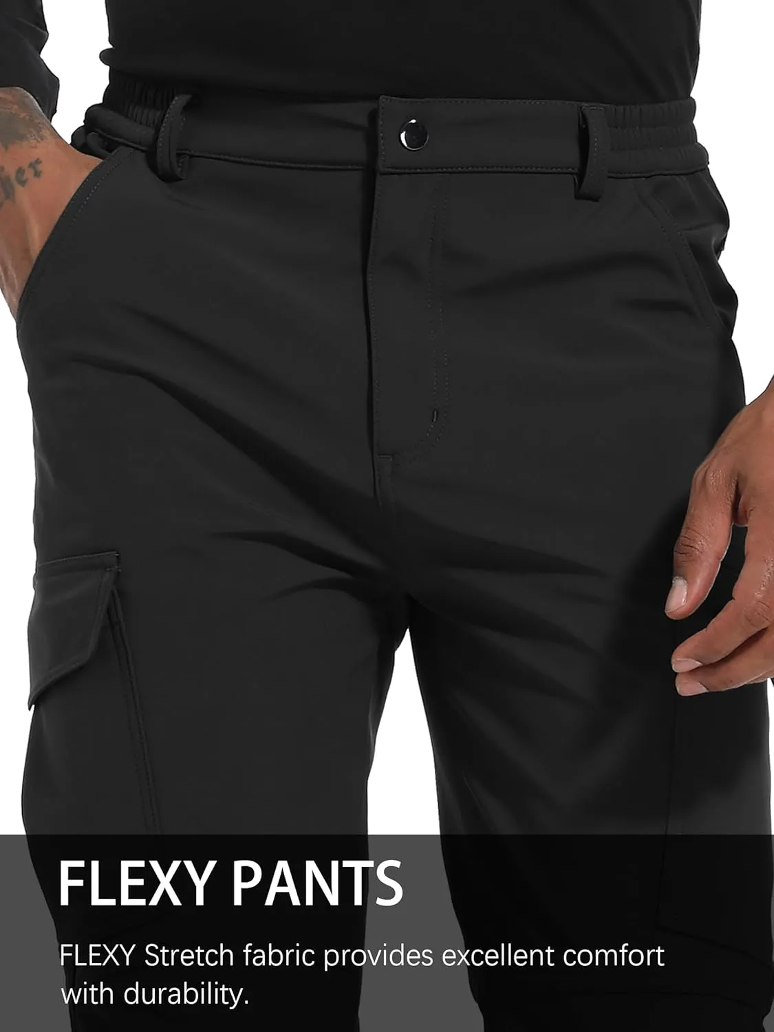 Men's Snow Ski Hiking Pants Winter Fleece Lined Softshell Outdoor Waterproof Insulated Cargo Work Pants