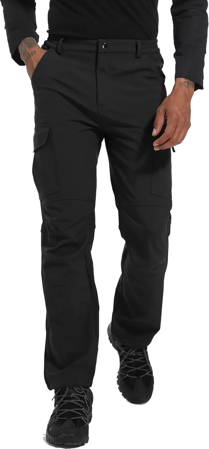 Men's Snow Ski Hiking Pants Winter Fleece Lined Softshell Outdoor Waterproof Insulated Cargo Work Pants