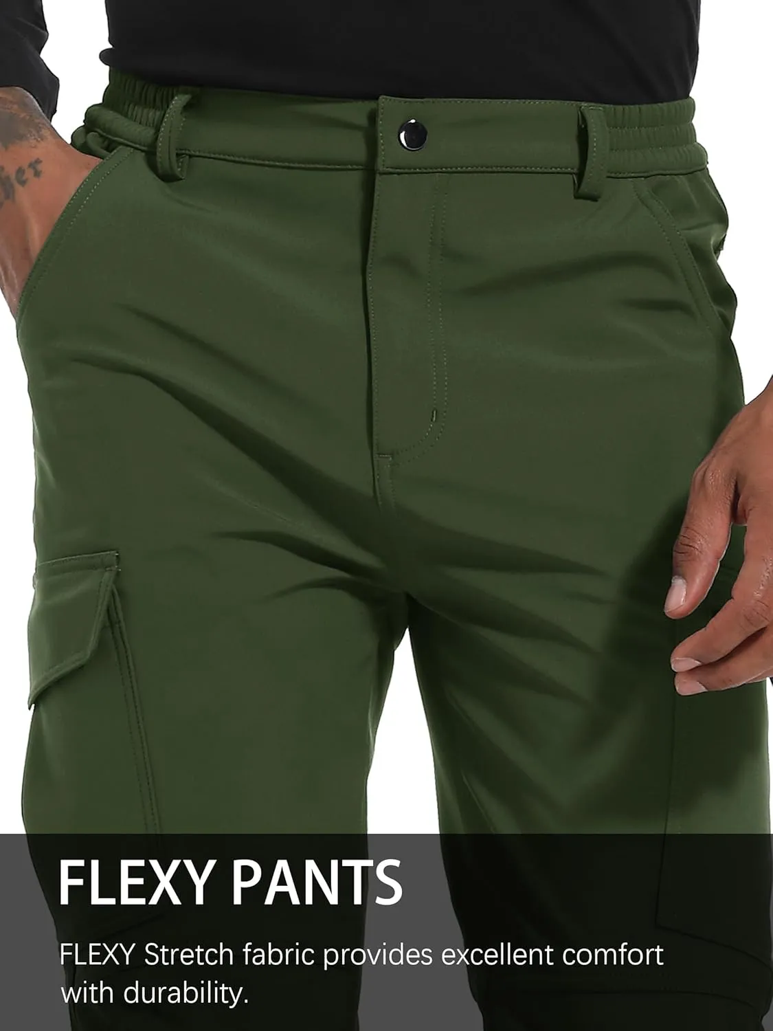 Men's Snow Ski Hiking Pants Winter Fleece Lined Softshell Outdoor Waterproof Insulated Cargo Work Pants