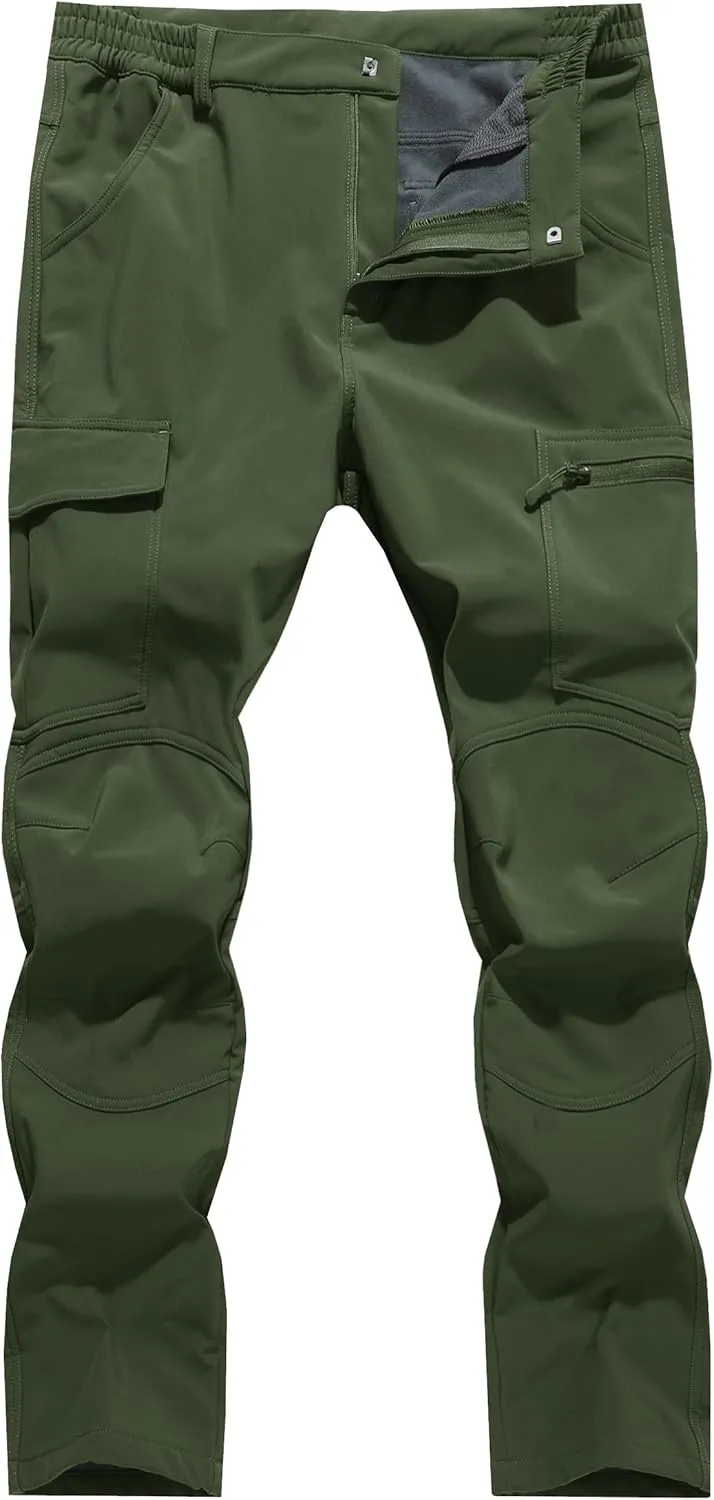 Men's Snow Ski Hiking Pants Winter Fleece Lined Softshell Outdoor Waterproof Insulated Cargo Work Pants