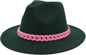 Men's Vintage Chain Top Hat Classic Wide Brim Hats for Women Men Party Church Felt Jazz Cap