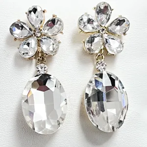 Miranda - Flower Rhinestone Statement Earrings (Clear)