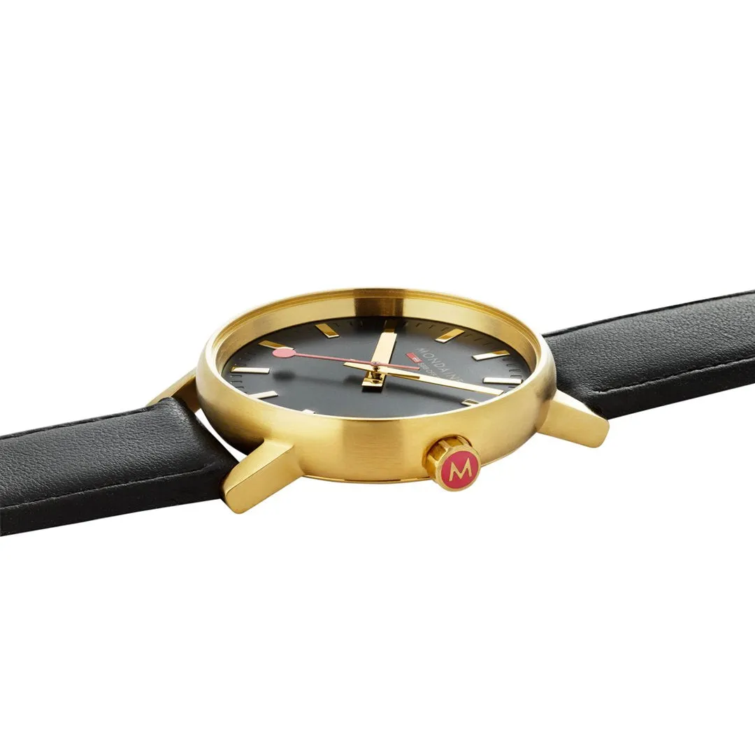 Mondaine Evo2 40mm Gold Case -Black Leather Watch MSE.40122.LB