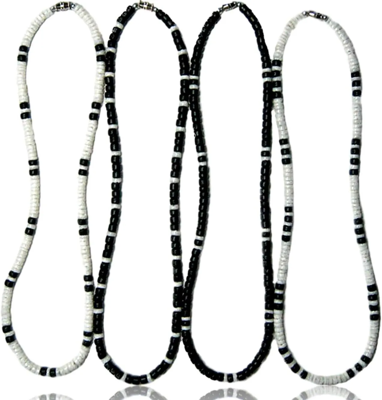 Native Treasure (4 Pack) Mens and Womens Tropical Summer Beach Surfer Necklaces From the Philippines, Coconut Beads and White Ark Shells