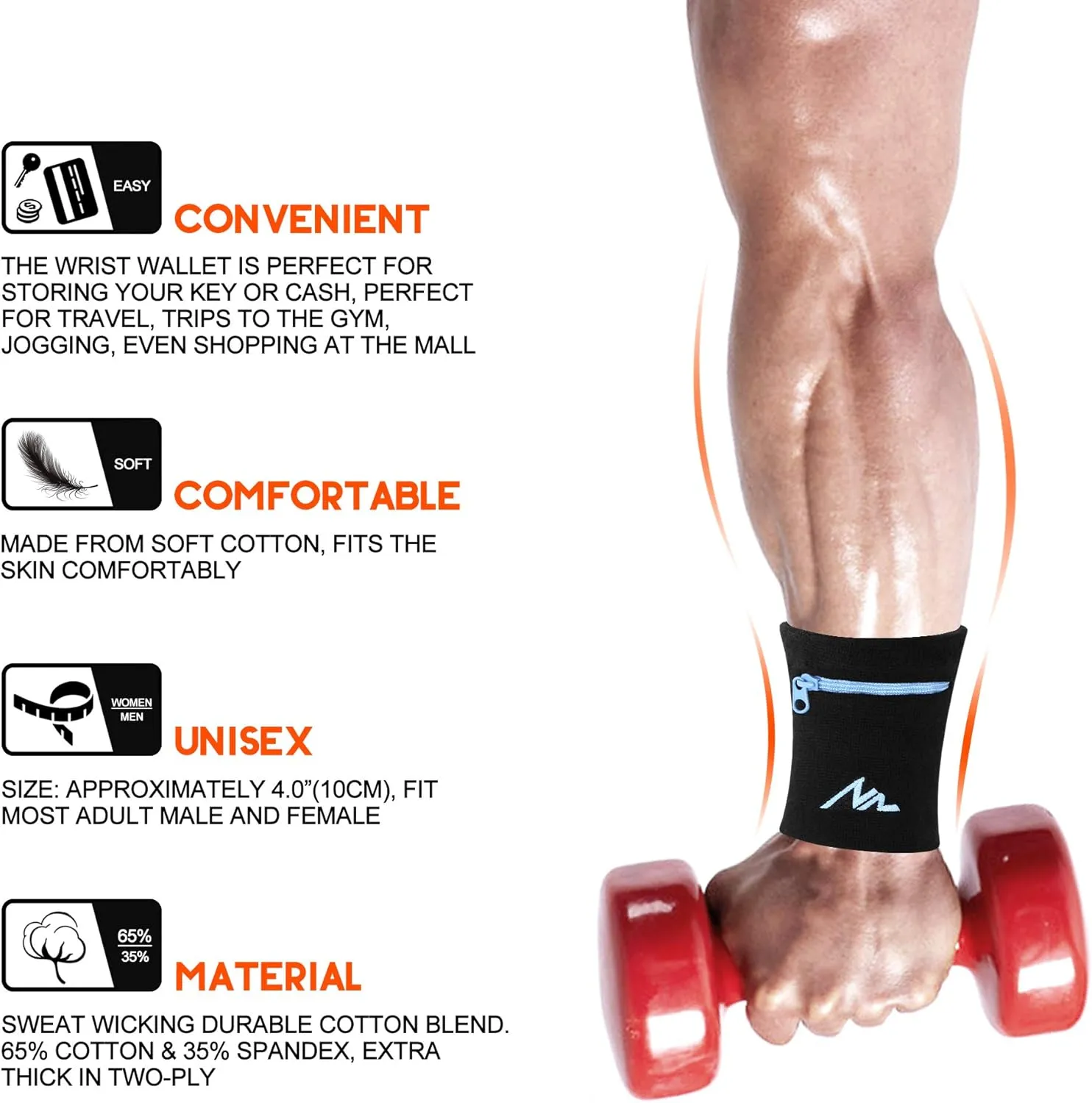 NEWZILL Wrist Wallet Wristband with Zipper - Cotton Sweatbands for Men & Women, Ideal for Sport, Running, Walking, Basketball, Football, Tennis, Hiking, Workout, and More
