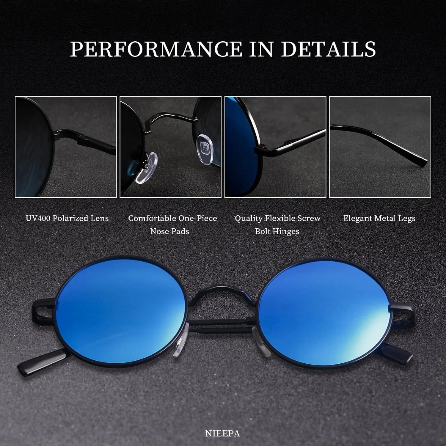 NIEEPA Vintage Small Round Polarized Hippie Sunglasses for Men Women Circle Sun Glasses NP1002