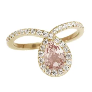 Pear Morganite and Diamond Halo Loop Unique Engagement Ring "Bliss." ♥