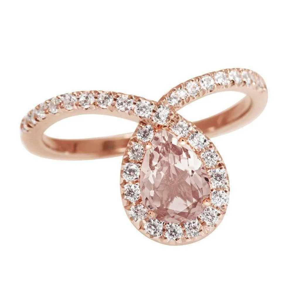 Pear Morganite and Diamond Halo Loop Unique Engagement Ring "Bliss." ♥