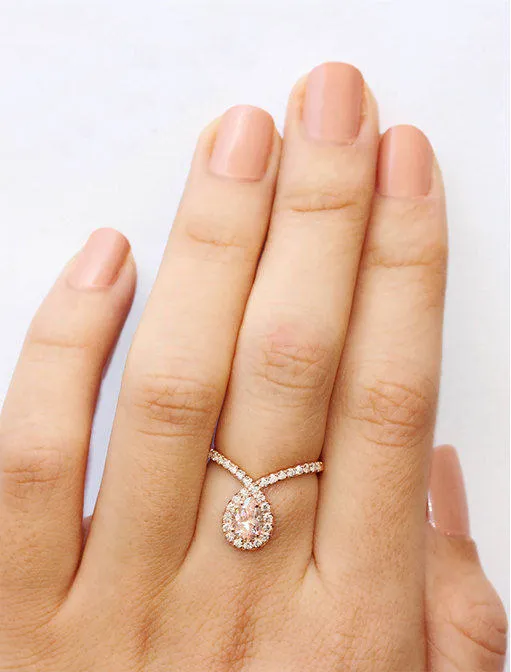 Pear Morganite and Diamond Halo Loop Unique Engagement Ring "Bliss." ♥