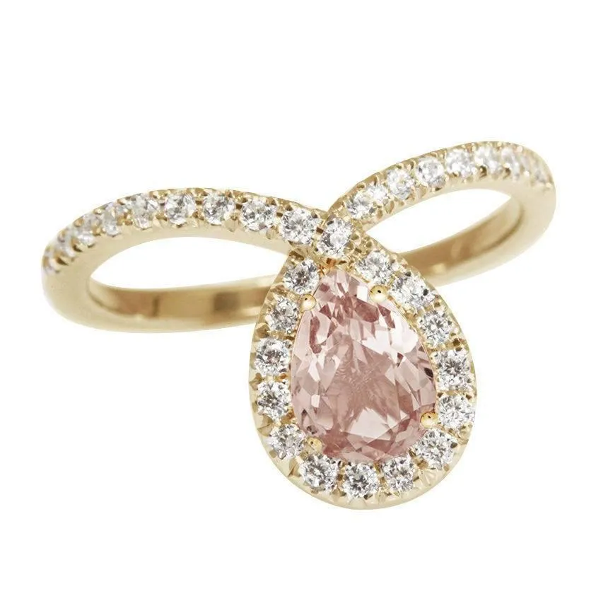 Pear Morganite and Diamond Halo Loop Unique Engagement Ring "Bliss." ♥