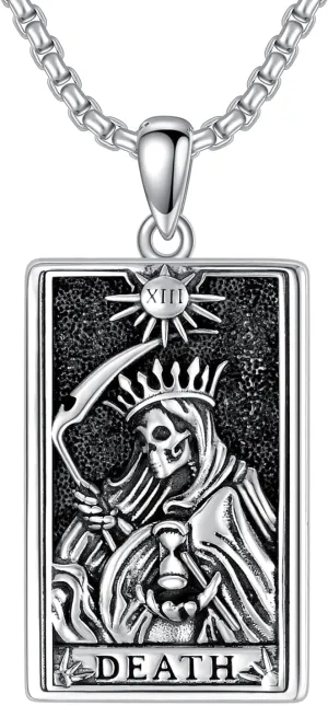 PELOVNY Santa Muerte Necklace 925 Sterling Silver Saint Holy Death Grim Reaper Necklace Halloween Jewelry Christmas Birthday Gifts for Men Women