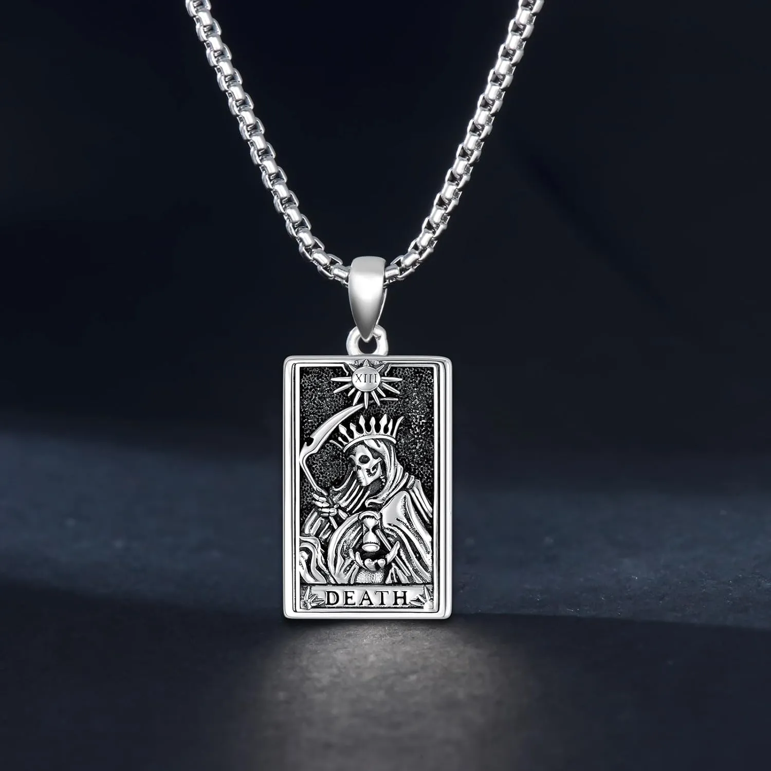 PELOVNY Santa Muerte Necklace 925 Sterling Silver Saint Holy Death Grim Reaper Necklace Halloween Jewelry Christmas Birthday Gifts for Men Women