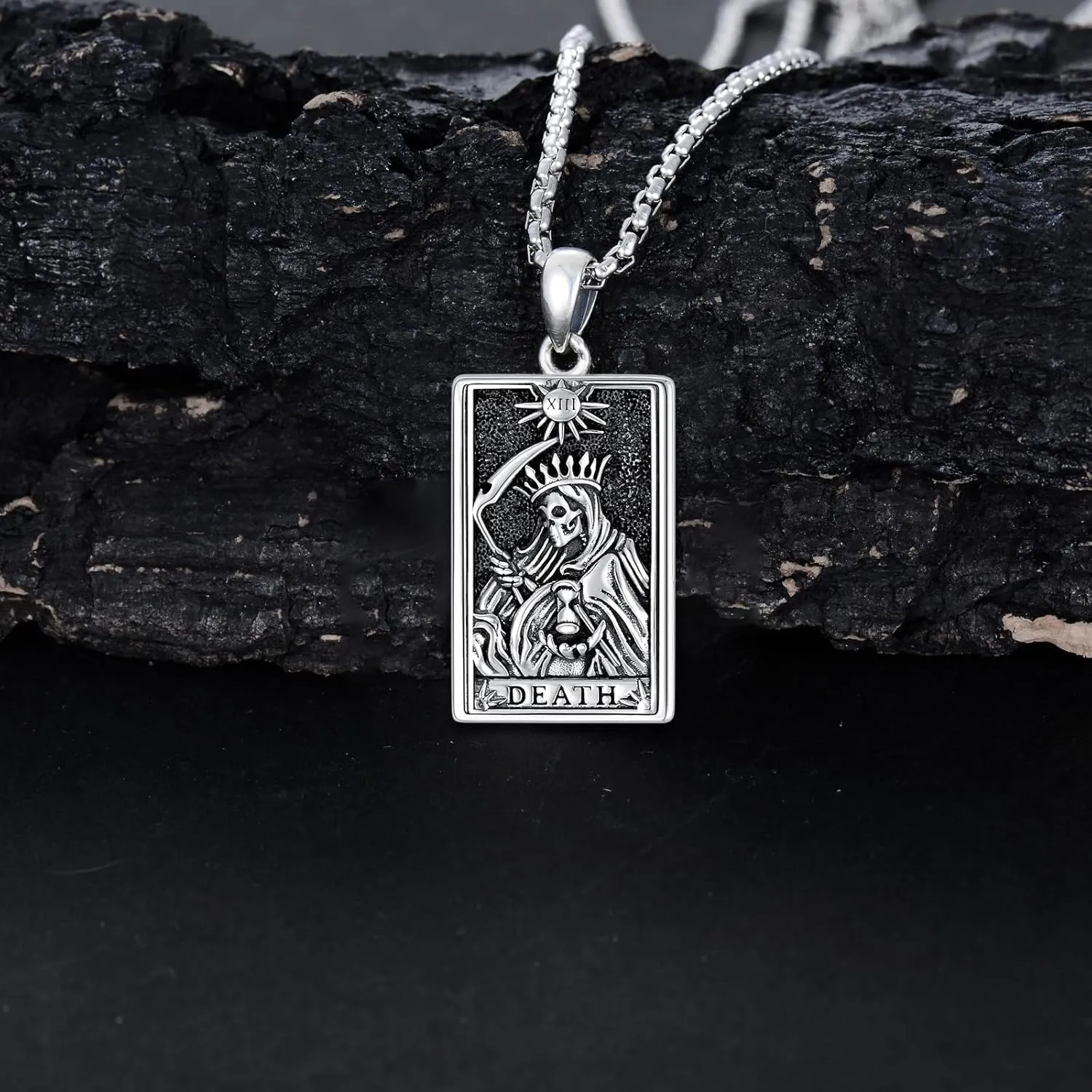 PELOVNY Santa Muerte Necklace 925 Sterling Silver Saint Holy Death Grim Reaper Necklace Halloween Jewelry Christmas Birthday Gifts for Men Women