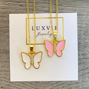 Pink & White butterfly Necklace 010