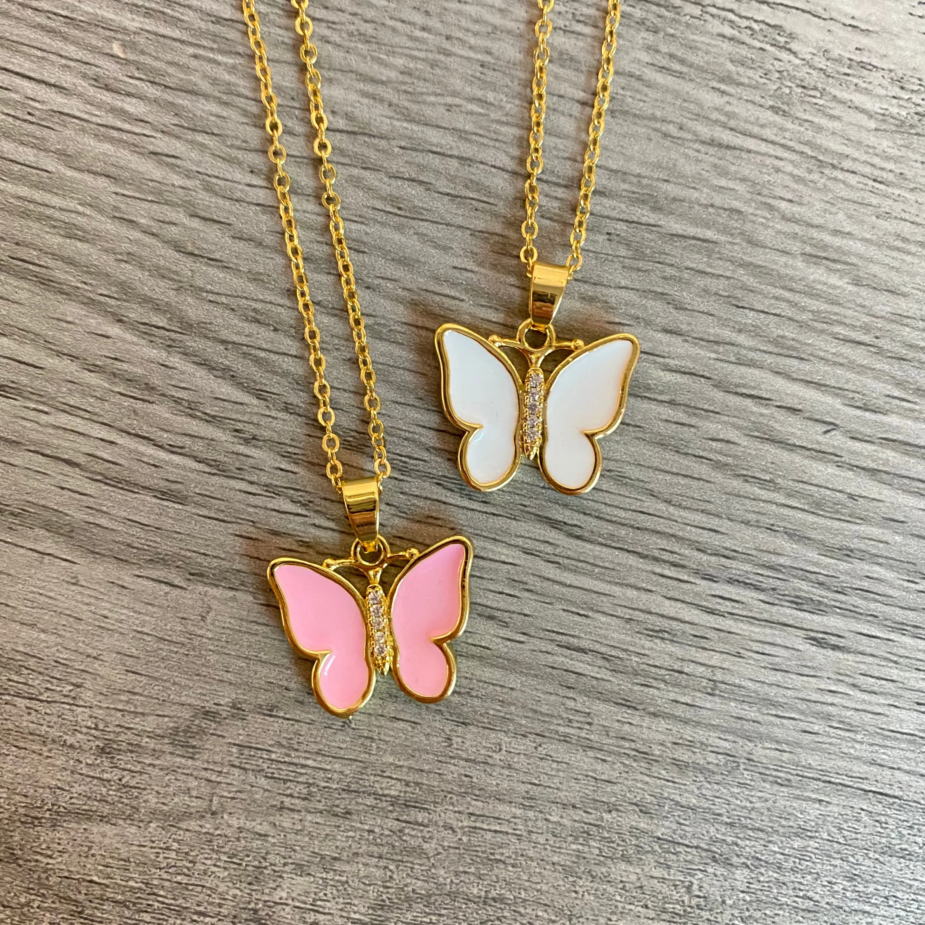 Pink & White butterfly Necklace 010