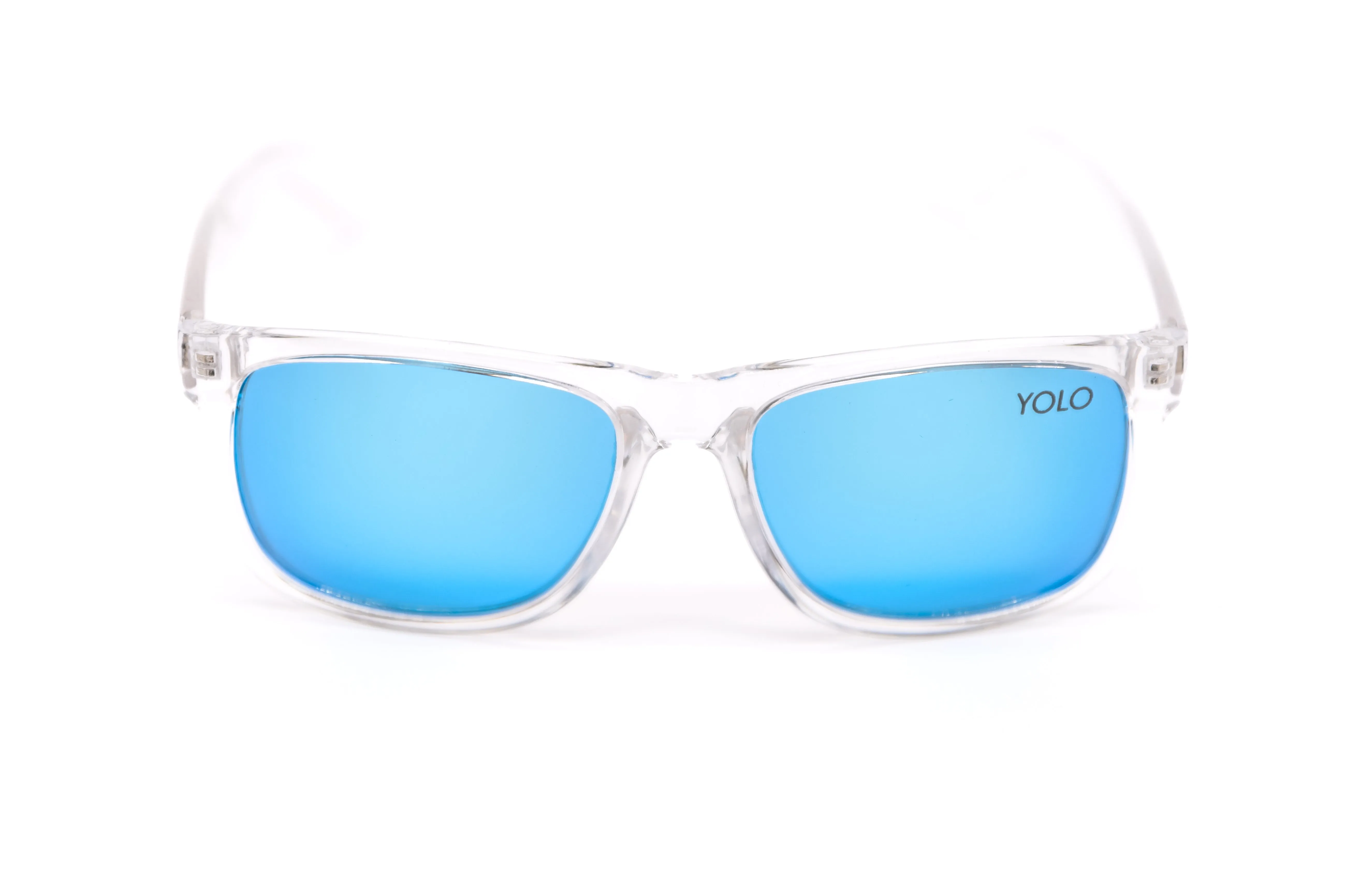 Polarized Sport Square Clear Framed Sunglasses with Mirrored Lens