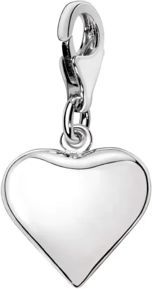 Quiges 3D Heart Clip On Charm Pendant Silver Plated Women's Jewellery