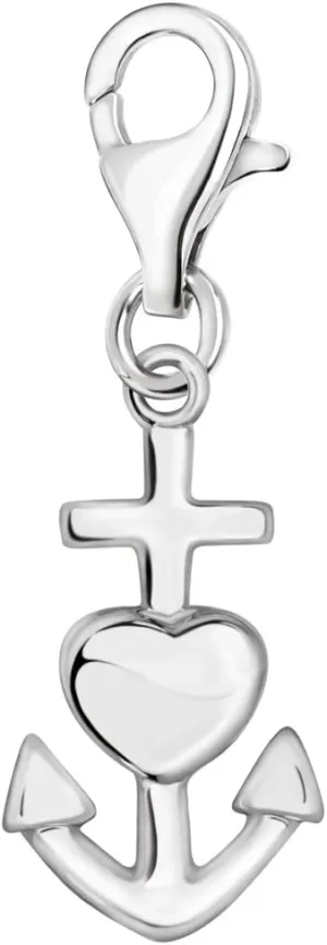 Quiges Anchor and Heart Clip On Charm Pendant Silver Plated Women's Jewellery