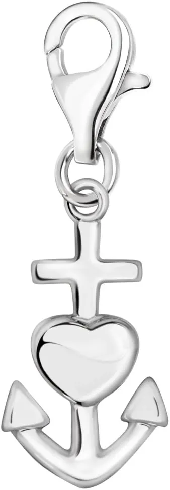 Quiges Anchor and Heart Clip On Charm Pendant Silver Plated Women's Jewellery