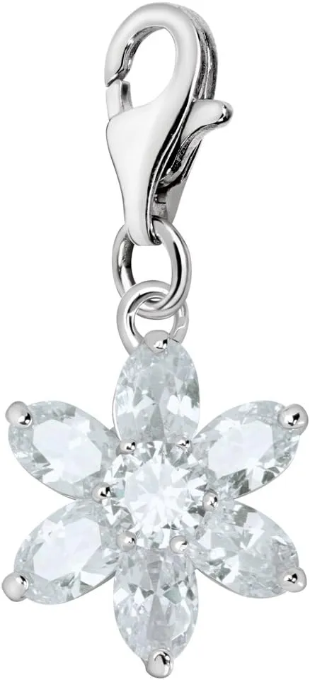 Quiges Crystal White Pear Cubic Zirconia Flower Clip On Charm Pendant Silver Plated Women's Jewellery
