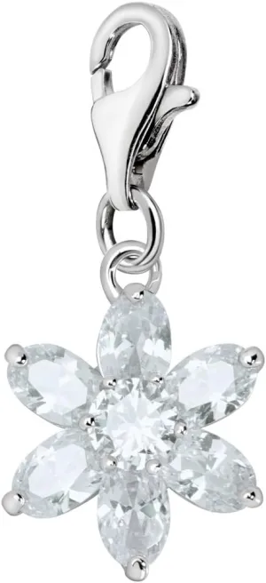 Quiges Crystal White Pear Cubic Zirconia Flower Clip On Charm Pendant Silver Plated Women's Jewellery
