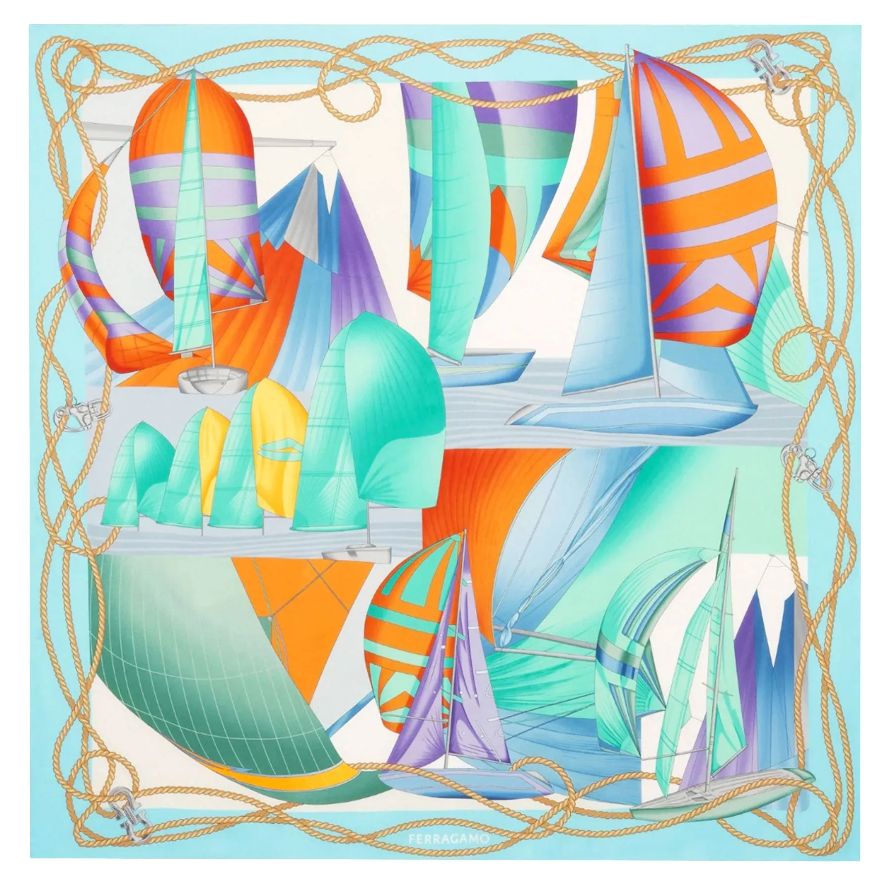 Salvatore Ferragamo Scarf Sailing Design - Twill Silk Foulard - 2024 Collection SALE