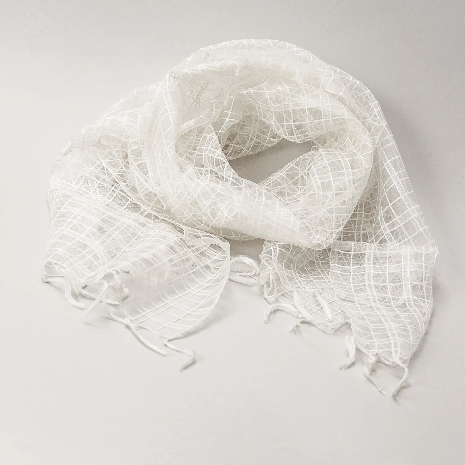 Scarf - Silk & Cotton Handwoven - Wide Check Design