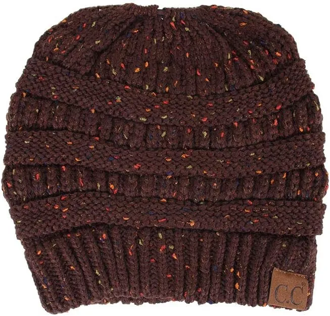 ScarvesMe Women Confetti BeanieTail Ponytail Messy Bun Solid Ribbed Beanie Hat Cap