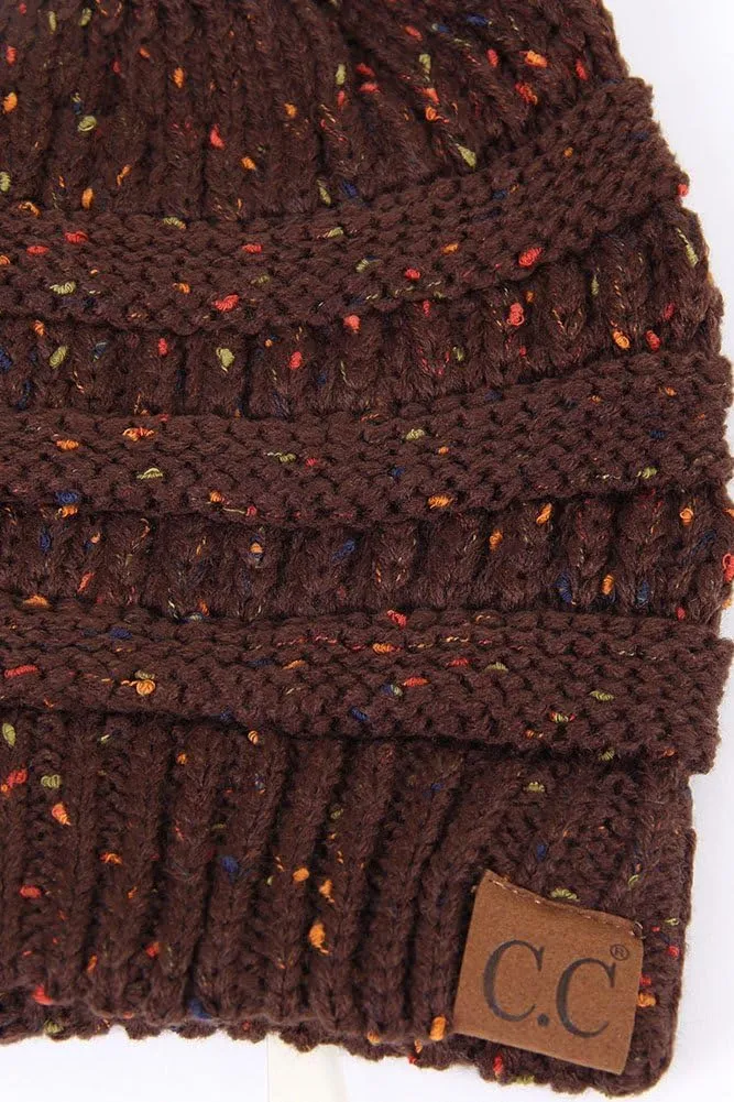 ScarvesMe Women Confetti BeanieTail Ponytail Messy Bun Solid Ribbed Beanie Hat Cap