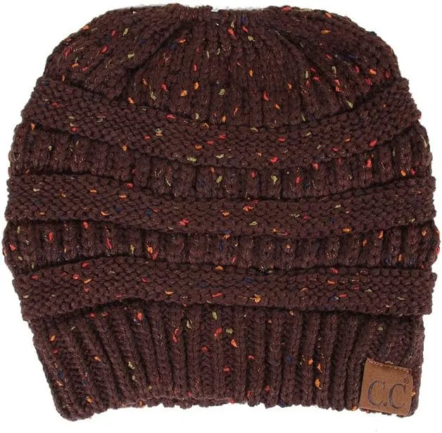 ScarvesMe Women Confetti BeanieTail Ponytail Messy Bun Solid Ribbed Beanie Hat Cap