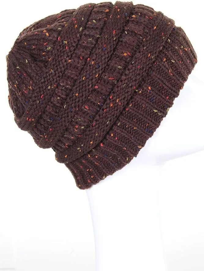 ScarvesMe Women Confetti BeanieTail Ponytail Messy Bun Solid Ribbed Beanie Hat Cap