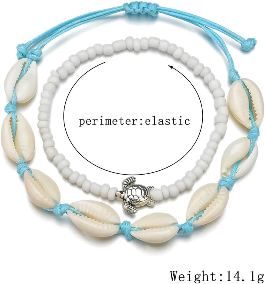 Seashell Bracelet Anklet Choker Shell for Women Bohemian Handmade Adjustable Beach Shell Bracelet Creative Shell Turtle Starfish Cross Bracelet Bangles Beach Summer Statement Hawaii Beach Parties Jewelry
