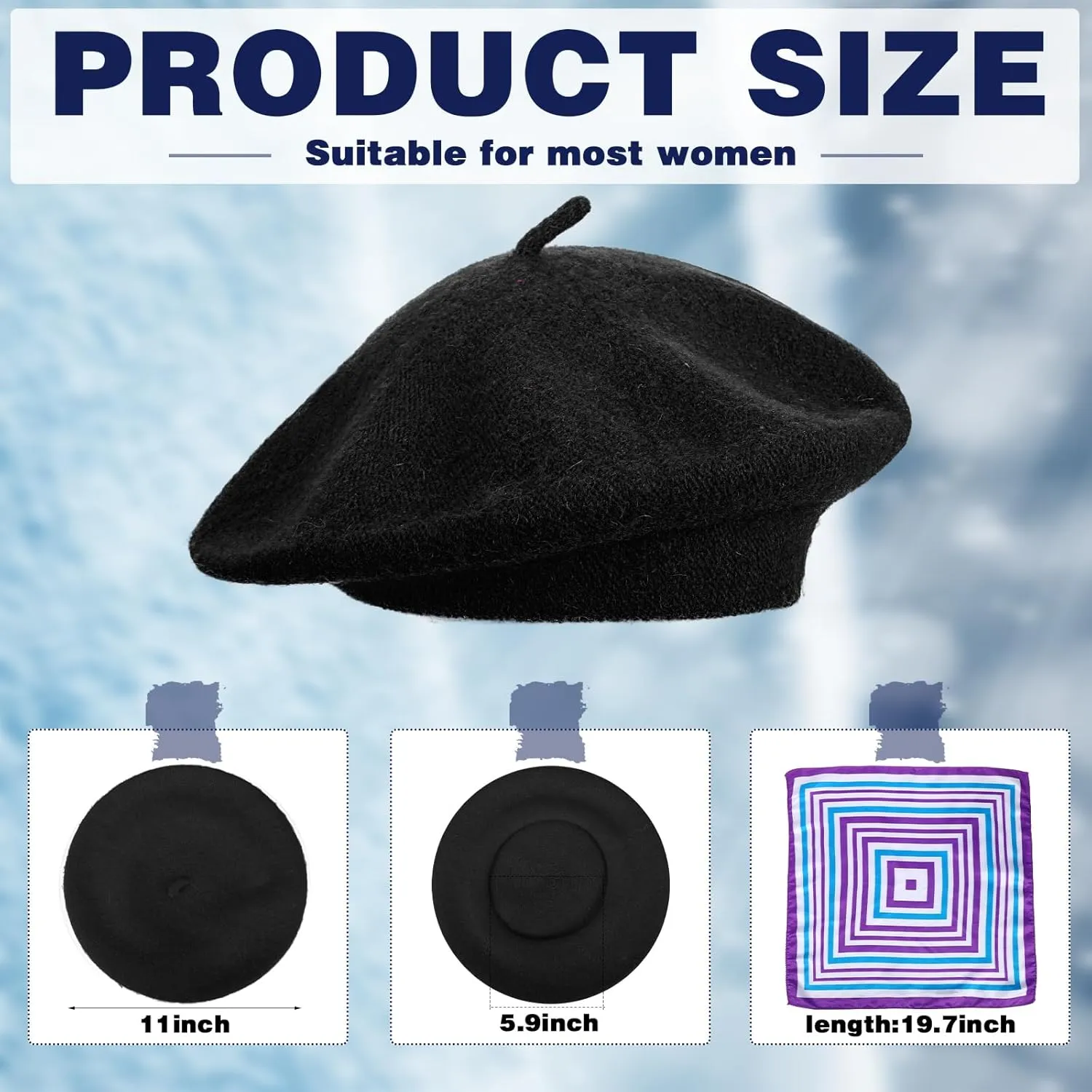 Shinymoon 24 Pcs Wool Beret Hat Bulk Artist Beanie Beret Warm French Hat with Silky Neck Scarf for Women Girl Lady