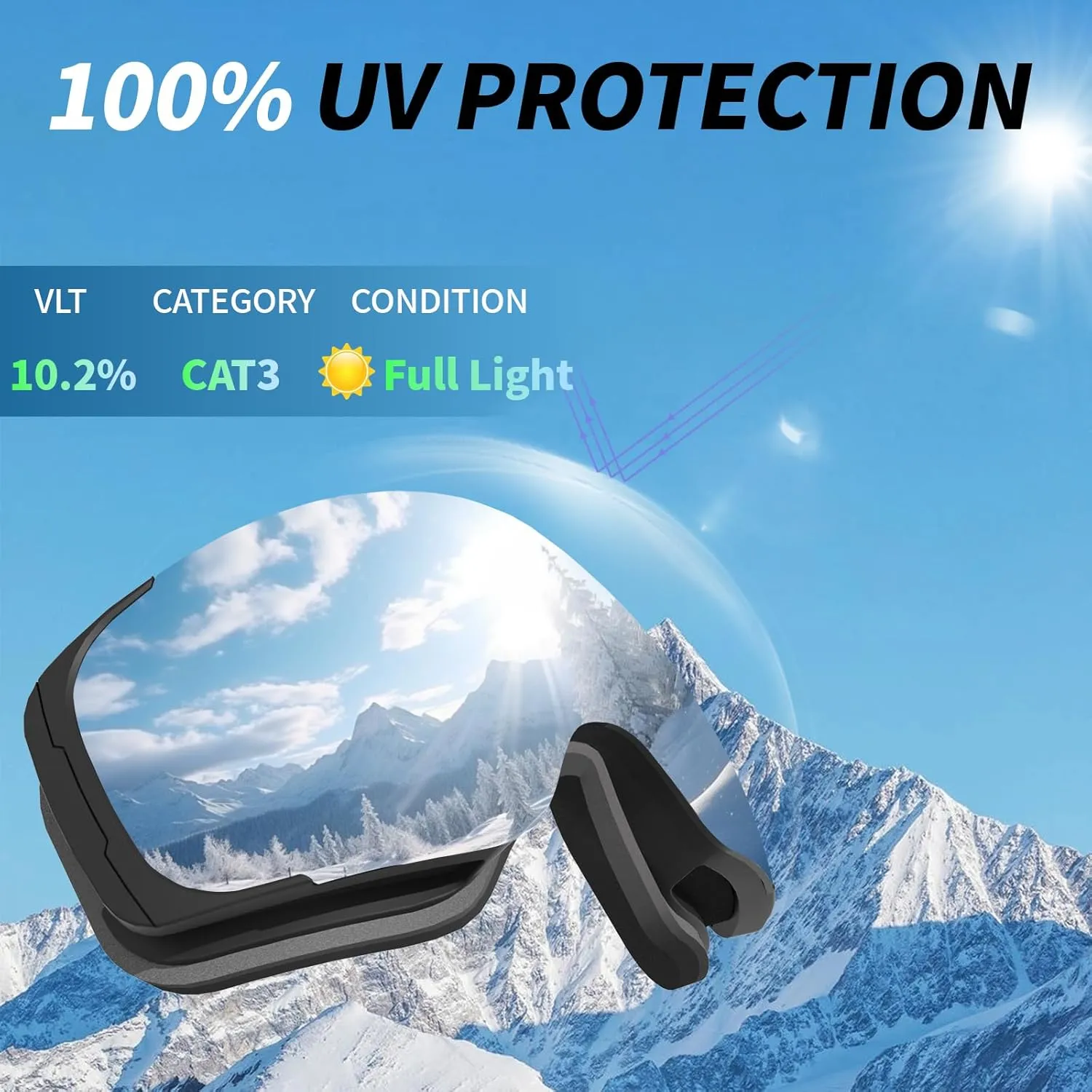 Ski Goggles for Men Women Adult & Youth, OTG Snowboard Goggles Anti Fog, Snow Goggles UV Protection Wide Vision
