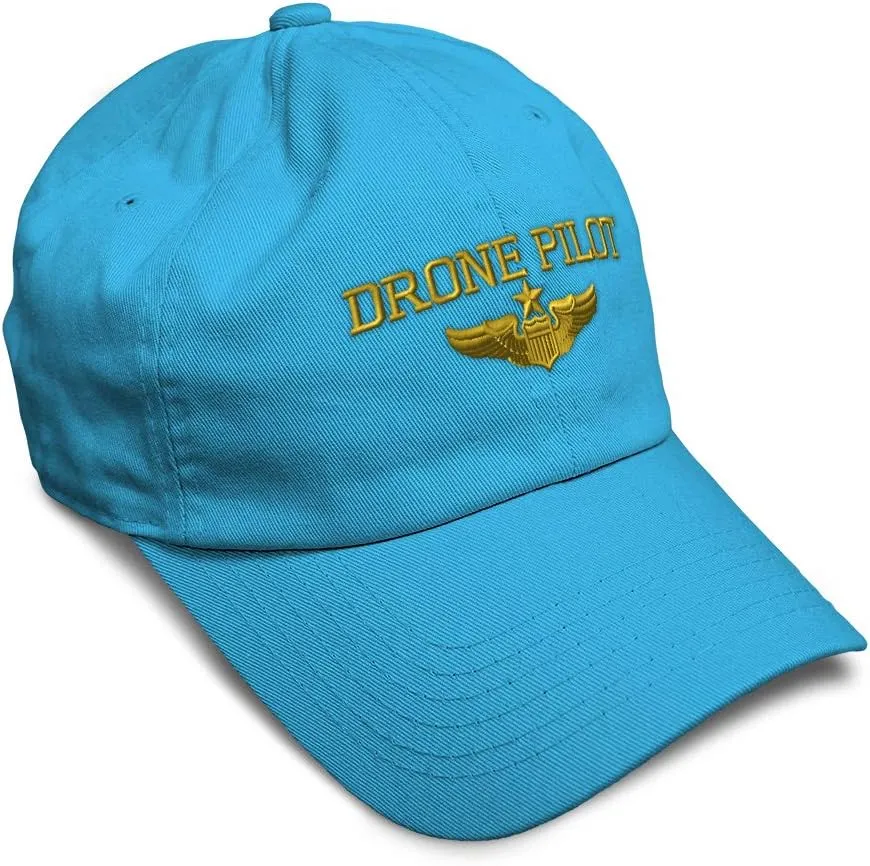 Soft Baseball Cap Drone Pilot Gold Embroidery Insignias UFO Twill Cotton Veteran Dad Hats for Men & Women