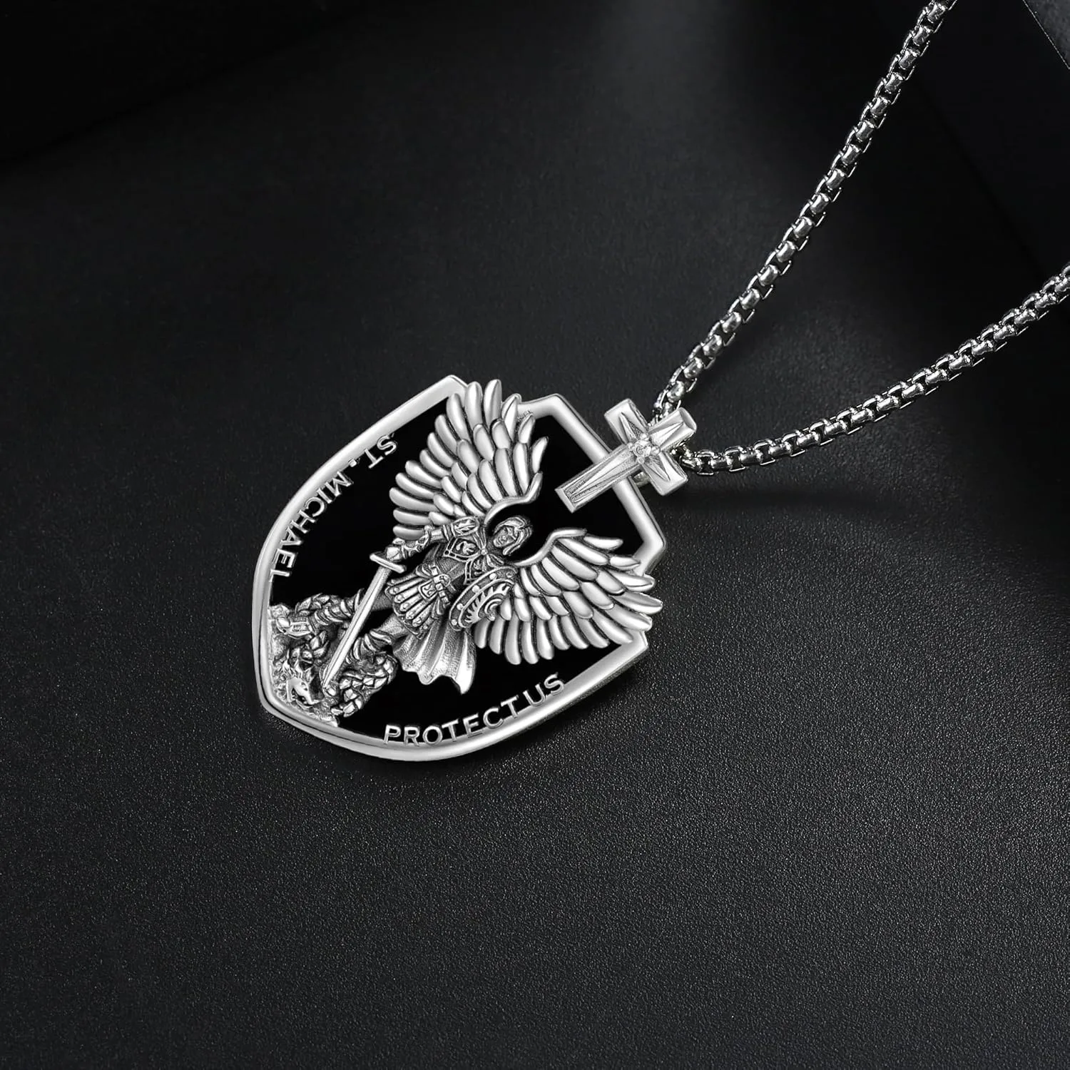 St Michael/Crucifix/Four Way Cross/Celtic Cross Necklace for Men Sterling Silver Obsidian Malachite Saint Necklace for Men Saint Michael Jewelry for Men