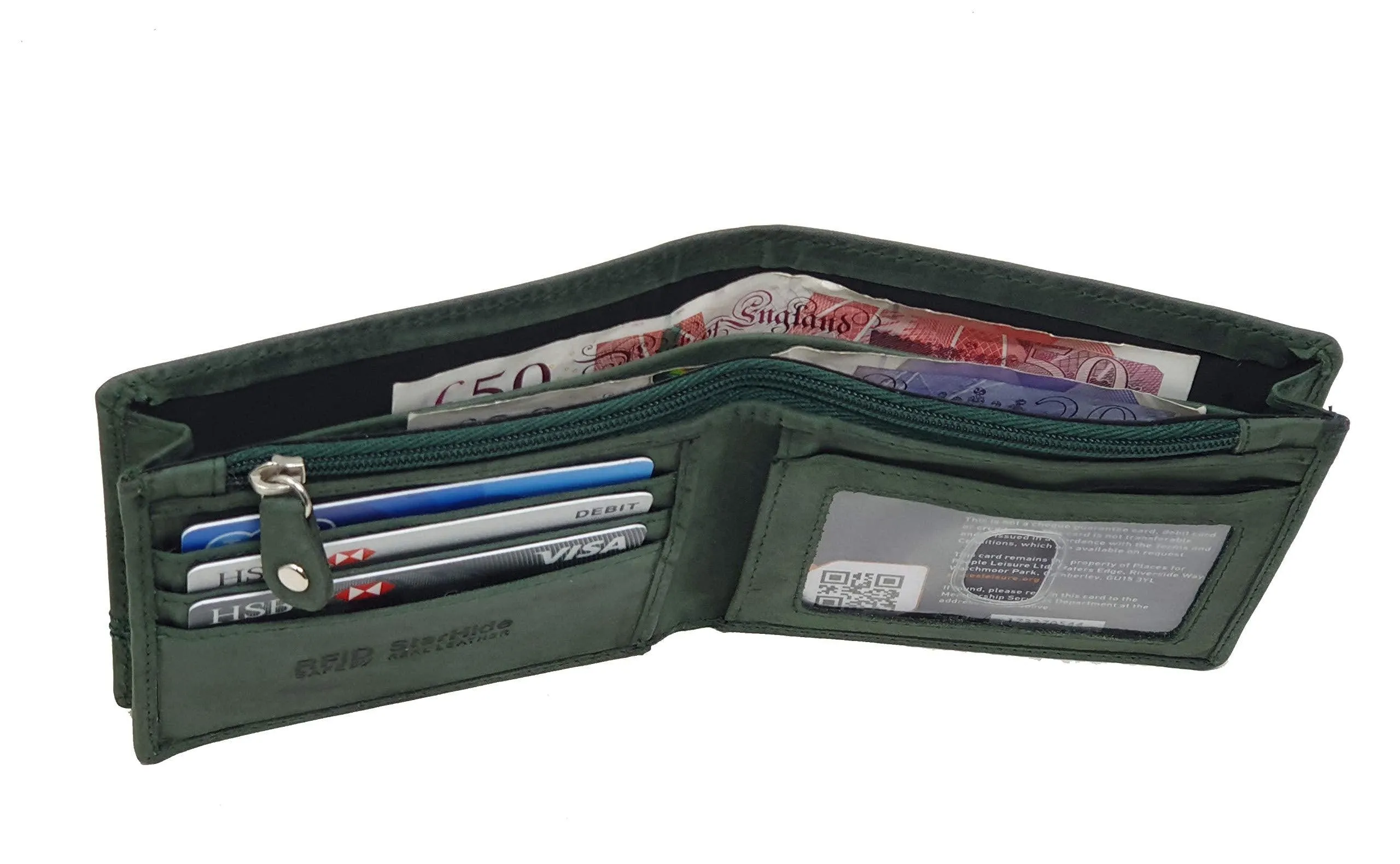 StarHide Mens Essentials Wallet RFID Safe Contactless Security Card Protection Distressed Hunter Leather Billfold Purse 1150 Green