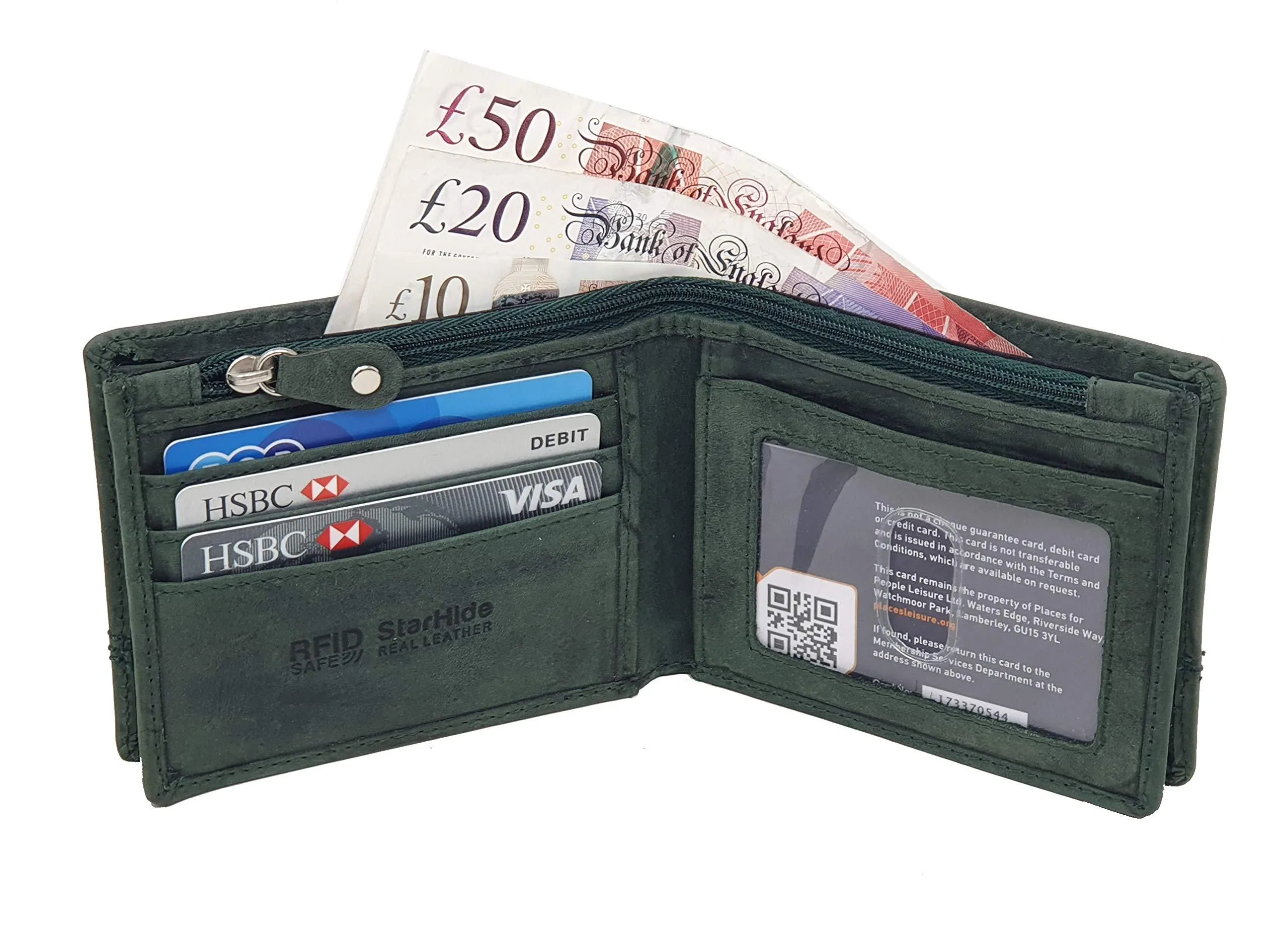 StarHide Mens Essentials Wallet RFID Safe Contactless Security Card Protection Distressed Hunter Leather Billfold Purse 1150 Green