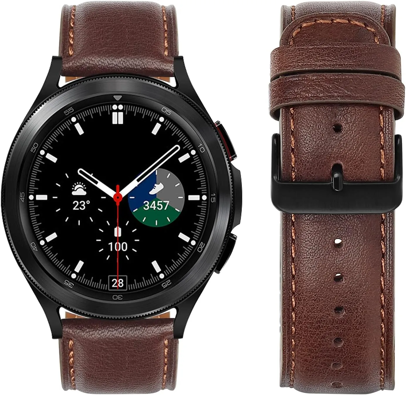 Tasikar Leather Bands Compatible with Samsung Galaxy Watch 47mm 7/6/5/4 Band/Watch 6 Classic 43mm 47mm/Watch 5 Pro Band, Genuine Leather Strap for Galaxy Watch 4 Classic/Watch 3, Dark Brown