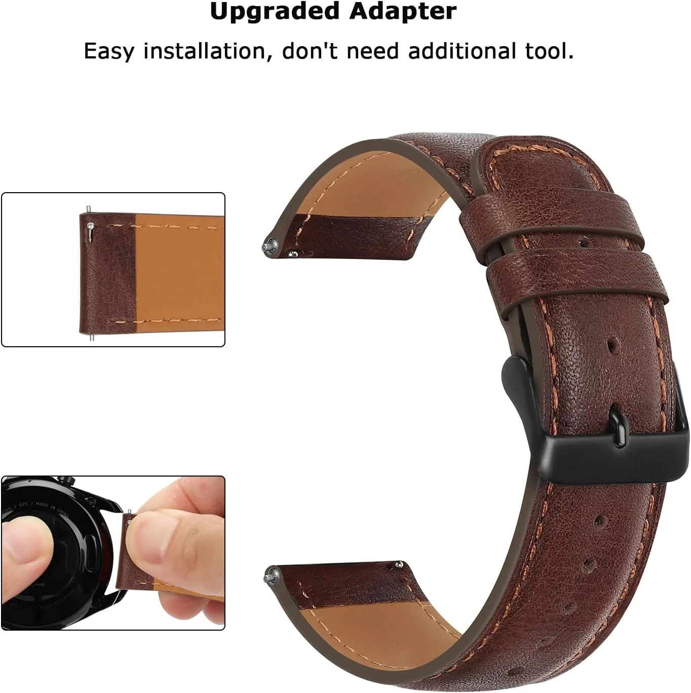 Tasikar Leather Bands Compatible with Samsung Galaxy Watch 47mm 7/6/5/4 Band/Watch 6 Classic 43mm 47mm/Watch 5 Pro Band, Genuine Leather Strap for Galaxy Watch 4 Classic/Watch 3, Dark Brown