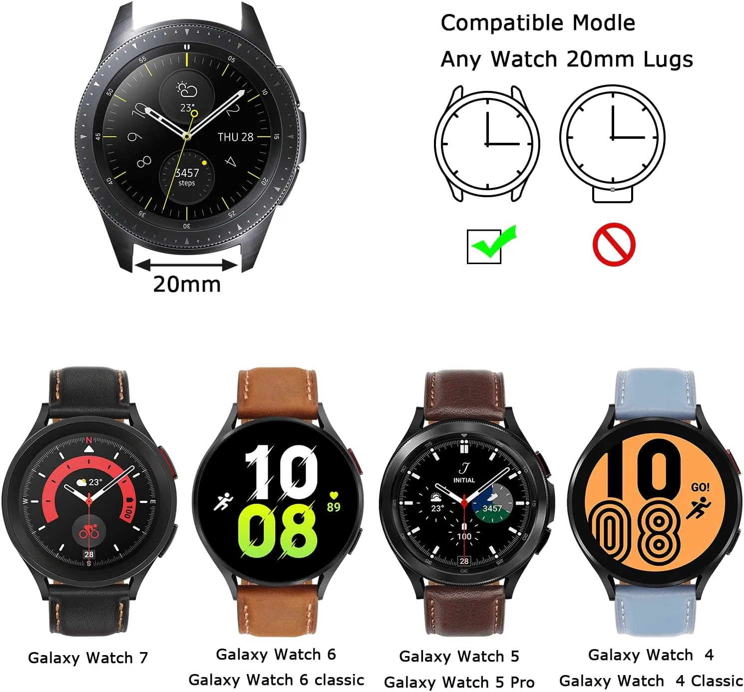 Tasikar Leather Bands Compatible with Samsung Galaxy Watch 47mm 7/6/5/4 Band/Watch 6 Classic 43mm 47mm/Watch 5 Pro Band, Genuine Leather Strap for Galaxy Watch 4 Classic/Watch 3, Dark Brown