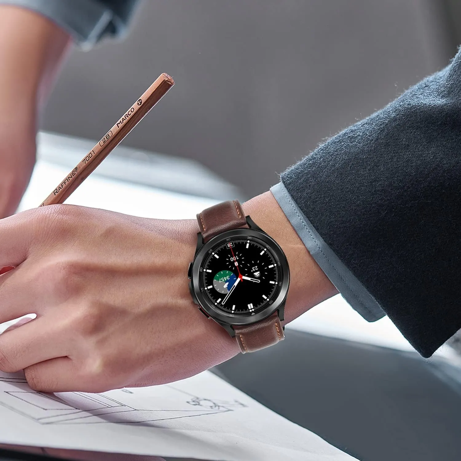 Tasikar Leather Bands Compatible with Samsung Galaxy Watch 47mm 7/6/5/4 Band/Watch 6 Classic 43mm 47mm/Watch 5 Pro Band, Genuine Leather Strap for Galaxy Watch 4 Classic/Watch 3, Dark Brown