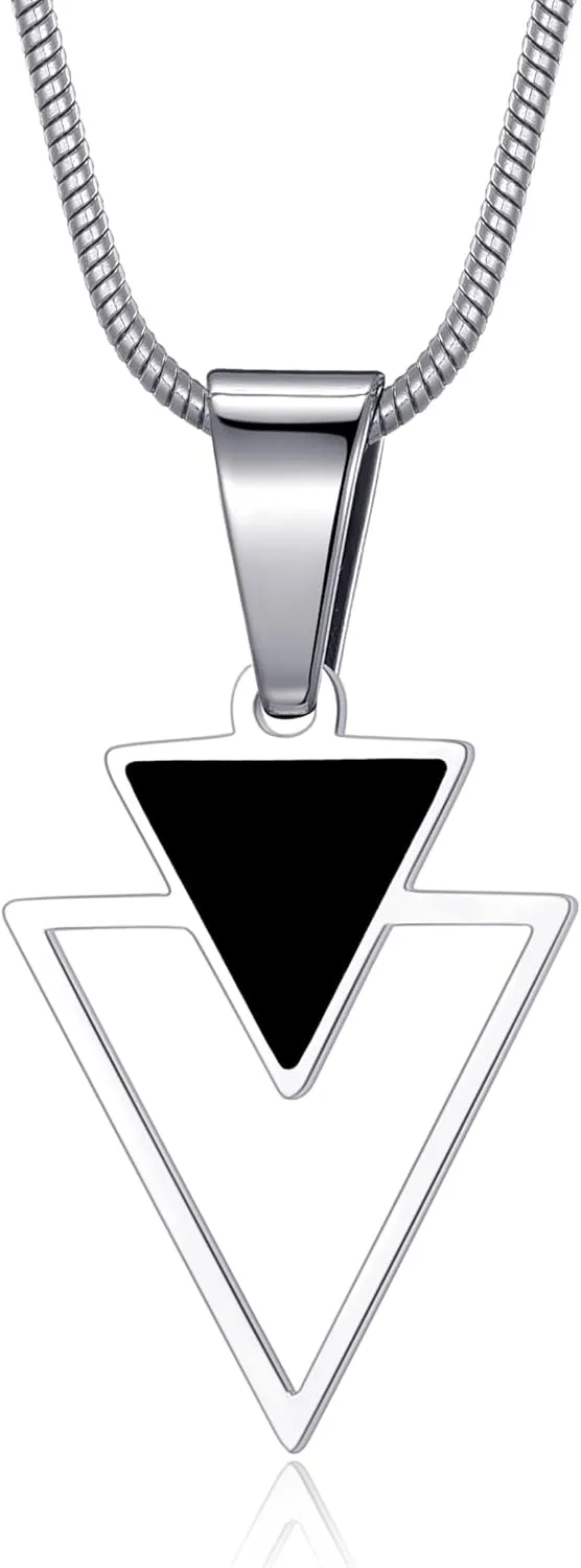 Triangle Necklace for Men and Women Geometric Pendant Necklace with 22 Inches Stainless Steel Snake Chain