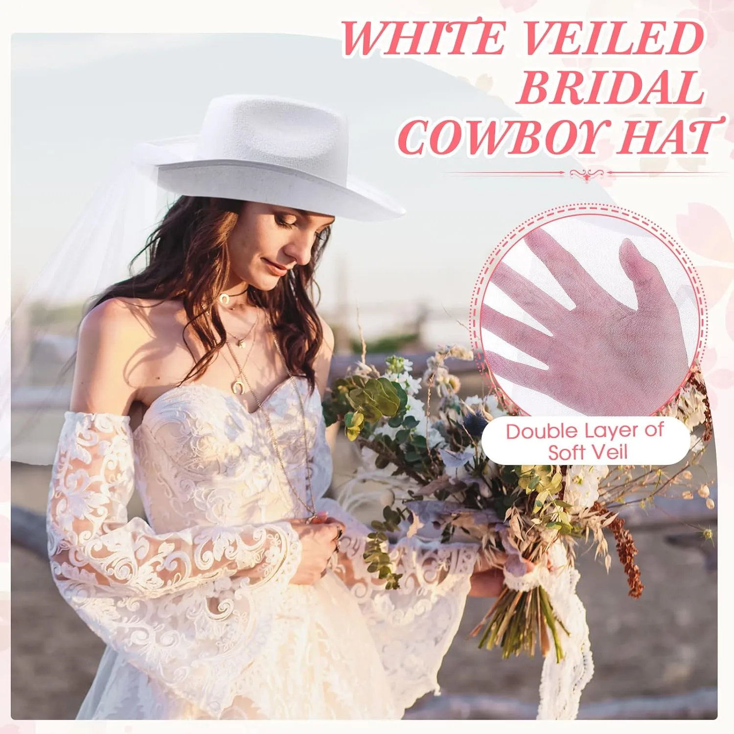 Unittype 14 Pcs Bridal Cowgirl Party Set Heart Glasses Bride Cowboy Hats for Bachelorette Party Bridal Wedding Shower