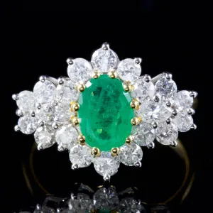 Vintage Emerald Diamond Ring 18Ct Gold Circa 1970